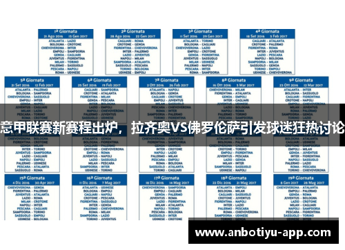 意甲联赛新赛程出炉，拉齐奥VS佛罗伦萨引发球迷狂热讨论